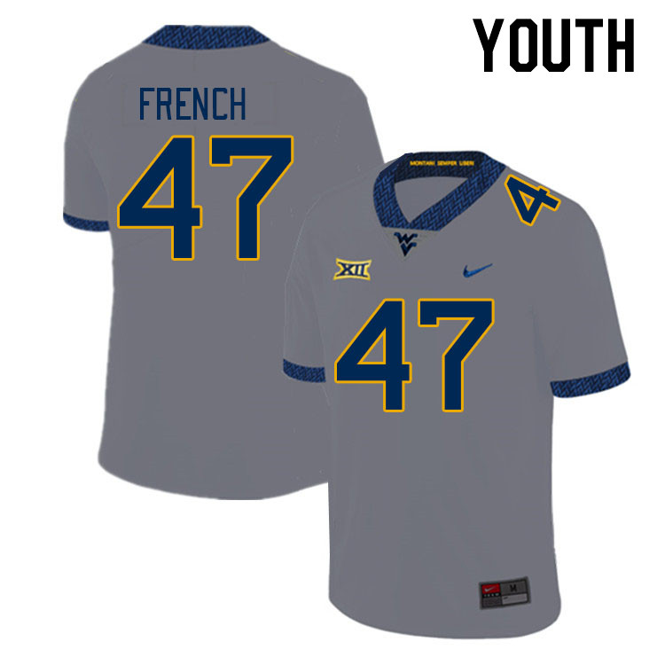 Youth #47 Ty French West Virginia Mountaineers College Football Jerseys Stitched Sale-Grey